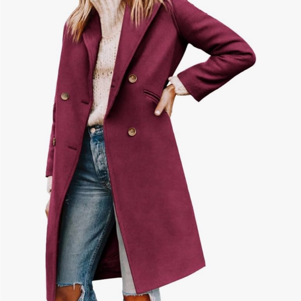 Women's Double-Breasted Burgundy Trench Coat large NWOT